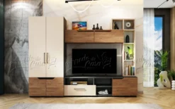 Parete attrezzata moderna 250x185 cm quercia beige e grafite SU41