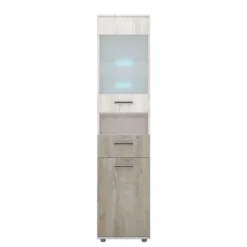 Parete attrezzata modulare con vetrinetta e luce led rovere scuro e rovere bianco SG27