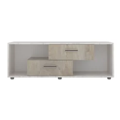 Parete attrezzata modulare con vetrinetta e mensola in rovere e rovere scuro e rovere bianco SG31