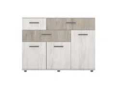 Parete attrezzata modulare con 4 mensole in rovere scuro e rovere bianco SG29