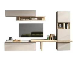 Parete attrezzata per soggiorno 310x175 cm rovere e beige PAL79