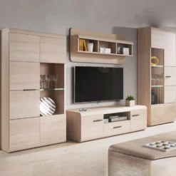 Parete attrezzata soggiorno moderna 298x194 rovere chiaro PALK6