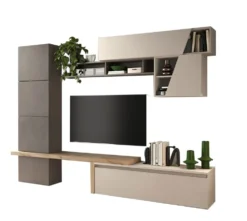 Parete attrezzata soggiorno 280x202 cm bronzo, rovere e beige PAL63