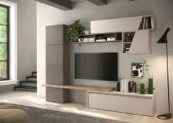 Parete attrezzata soggiorno 280x202 cm bronzo, rovere e beige PAL63