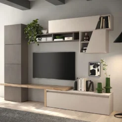 Parete attrezzata soggiorno 280x202 cm bronzo, rovere e beige PAL63