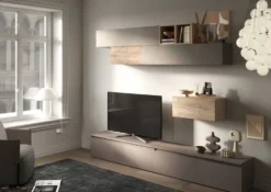 Parete attrezzata soggiorno 276x190 cm argilla, bronzo e rovere PAL49