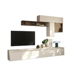 Parete attrezzata soggiorno 276x210 cm beige e noce PAL70