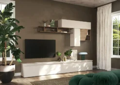 Parete attrezzata soggiorno 276x210 cm beige e noce PAL70