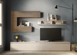 Parete attrezzata soggiorno 276x190 cm beige e noce PAL59
