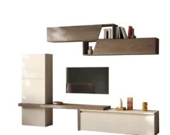 Parete attrezzata soggiorno 280x202 cm beige e noce PAL65
