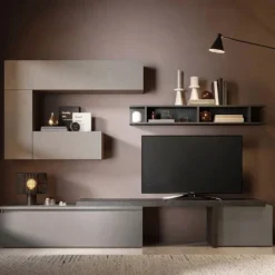 Parete attrezzata soggiorno 260x190 cm piombo, argilla e grigio PAL47