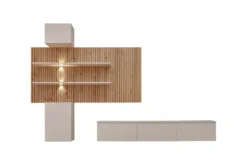 Parete attrezzata sospesa moderna beige e rovere 280x180 PAP151