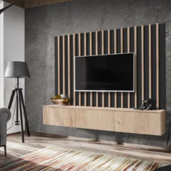Parete attrezzata sospesa moderna rovere e nera 180x148 PAP154