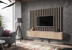 Parete attrezzata sospesa moderna rovere e nera 180x148 PAP154