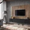 Parete attrezzata sospesa moderna 180x148 cm per soggiorno nero e rovere PAP154