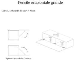 Parete attrezzata sospesa piccola 190x120 cm beige, grafite e noce PAL55