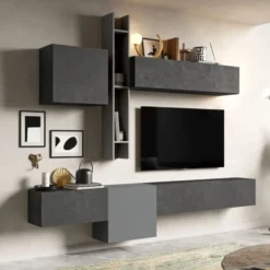 Parete attrezzata sospesa 262x220 cm grigio e piombo PAL20