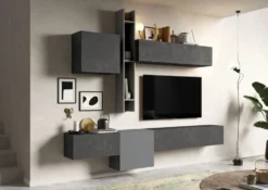 Parete attrezzata sospesa 262x220 cm grigio e piombo PAL20