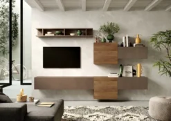 Parete attrezzata sospesa 262x185 cm bronzo e noce PAL30