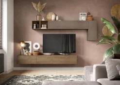 Parete attrezzata sospesa 276x180 cm bronzo e noce PAL48