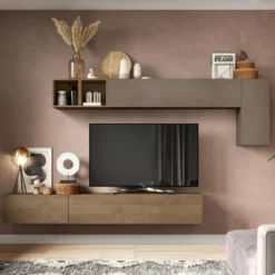 Parete attrezzata sospesa 276x180 cm bronzo e noce PAL48