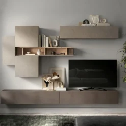 Parete attrezzata sospesa 276x210 cm argilla, bronzo e rovere PAL51