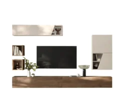 Parete attrezzata sospesa 205x210 cm beige e noce PAL72