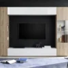 Parete attrezzata 257x187 a terra moderna con pensili e vetrina bianco e rovere PAL6