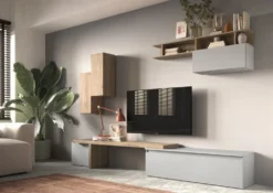 Parete attrezzata 290x210 cm con pensili rovere e grigio PAL41