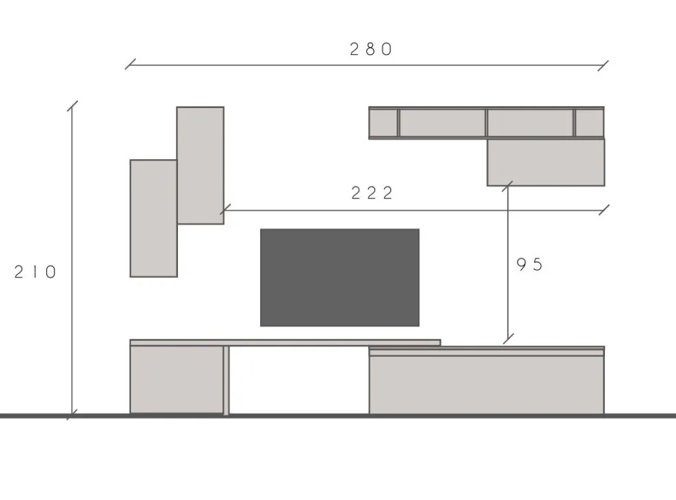 Parete attrezzata 290x210 cm con pensili rovere e grigio PAL41