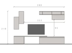 Parete attrezzata 290x210 cm con pensili grigio, grigio chiaro e piombo PAL41