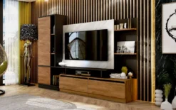 Parete attrezzata 240x185 cm nero quercia e marmo SU40