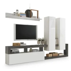 Parete attrezzata 277x173 moderna a terra con pensili verticali bianco e ossido PAL2