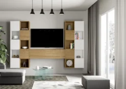 Parete soggiorno moderna con pensili a cubo ISKA109