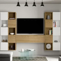 Parete soggiorno moderna con pensili a cubo ISKA109