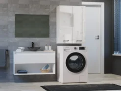 Pensile bagno moderno 64x90 cm con 4 ripiani bianco lucido PBT5