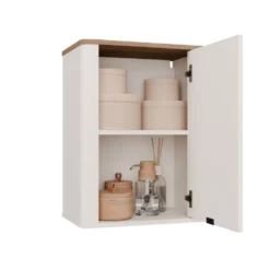 Pensile bagno moderno 48x63x30 cm con anta battente cashmere e rovere PBT9