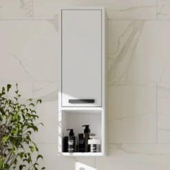 Pensile bagno salvaspazio 25,5x82x24 cm con vano a giorno bianco opaco PBT7