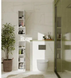 Pensile bagno salvaspazio 25,5x82x24 cm con vano a giorno bianco opaco PBT7