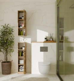 Pensile bagno salvaspazio 25,5x82x24 cm con vano a giorno rovere PBT7