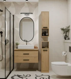 Pensile bagno salvaspazio 25,5x82x24 cm con vano a giorno rovere PBT7