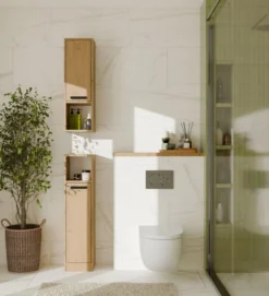 Pensile bagno salvaspazio 25,5x82x24 cm con vano a giorno rovere PBT7
