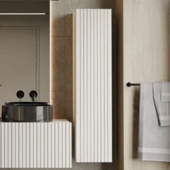 Pensile bagno sospeso 31x135 cm con anta battente beige PBT4