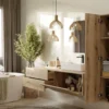 Pensile bagno sospeso 31x135 cm con anta battente rovere antico PBT4