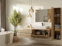 Pensile bagno sospeso 31x135 cm con anta battente rovere antico PBT4