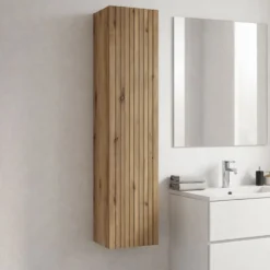 Pensile bagno sospeso 31x135 cm con anta battente rovere antico PBT4