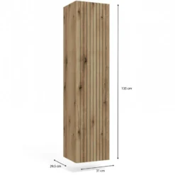 Pensile bagno sospeso 31x135 cm con anta battente rovere antico PBT4