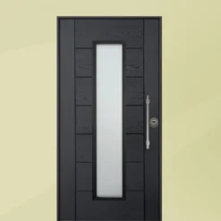 Porta blindata da esterno con vetro esterno grigio e interno laminato bianco 90x210 PB338