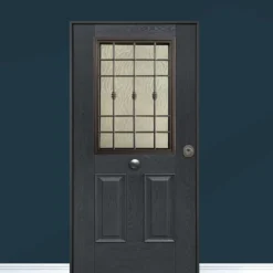 Porta blindata da esterno con vetro grigio e interno laminato diversi colori 90x210 PB349