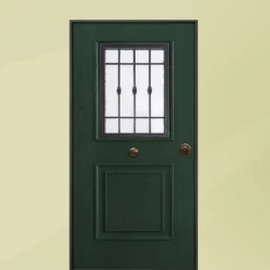 Porta blindata per esterno con vetro verde e interno laminato diversi colori 90x210 PB335